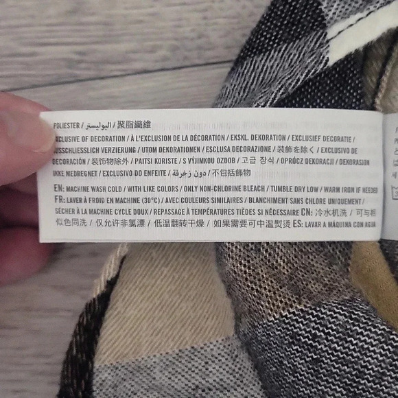 🛍Hollister Hooded Flannel Tan Black White Plaid‎ Button Down Mens Size Medium - Picture 6 of 8